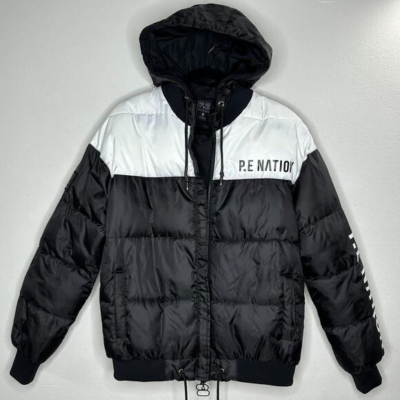 PE Nation Black & White Lead Right Logo Print 004 Zip Lined Puffer Jacket XS - Picture 5 of 14